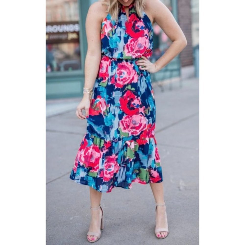 NWT Gibson X International Women's Day Flowy Floral Halter Midi Sundress L